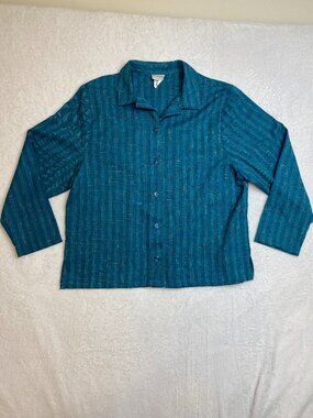 Bon Worth Button Front Tweed Teal Jacket Top Size Large Colorful Eclectic